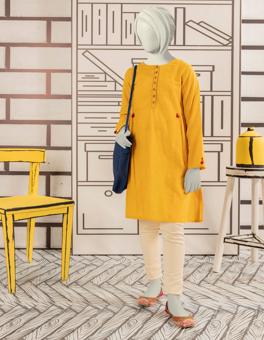 Textured Yellow Kurti - J. Junaid Jamshed