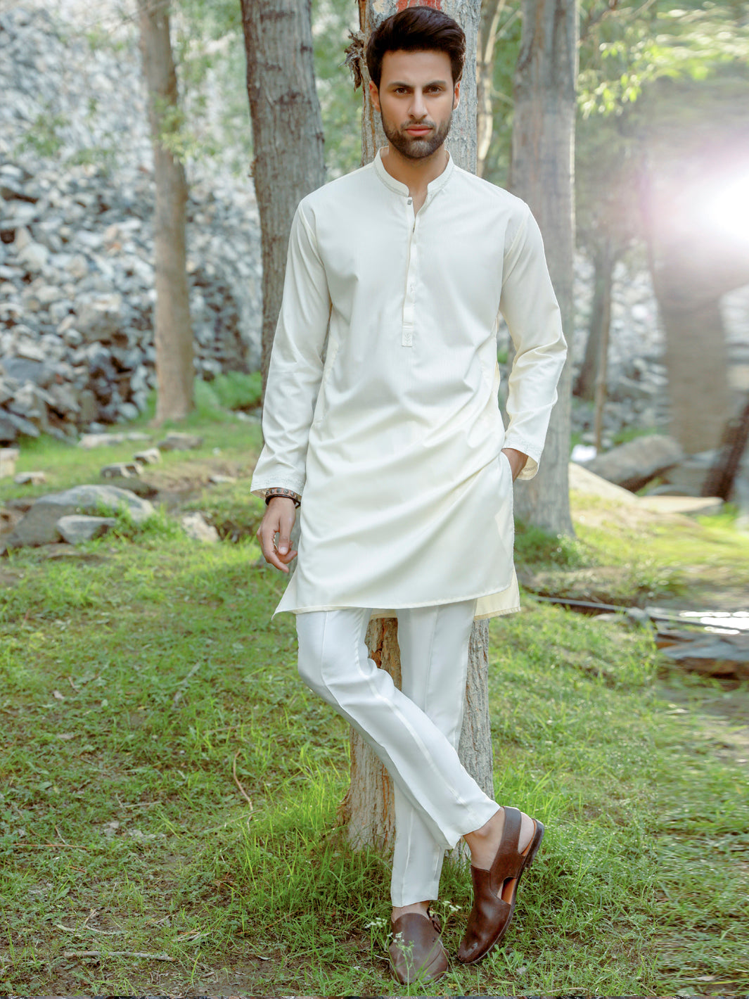 Polyester Viscose Off White Kurta - Almirah