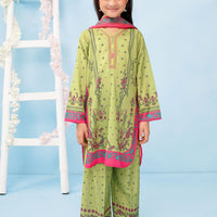 Poly Lawn Digital Printed Lime Green Stitched Suit - Ochre