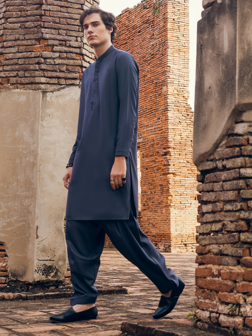 Polyester Viscose Dark Grey Shalwar Kameez - Almirah