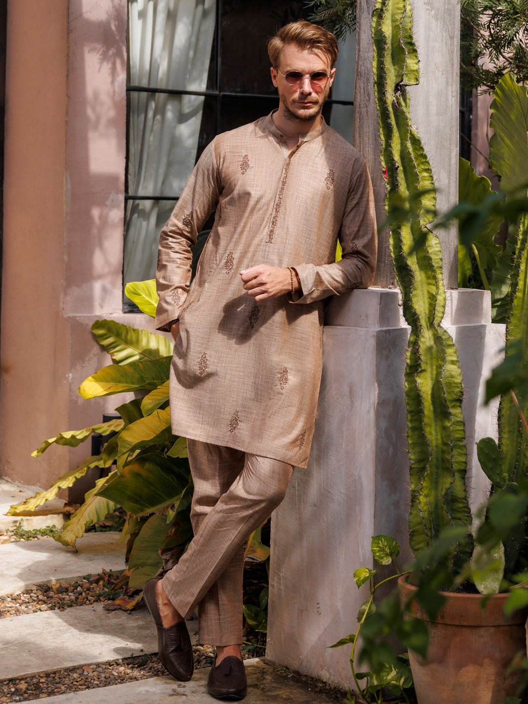 Cotton Light Brown Kurta Trouser - Almirah