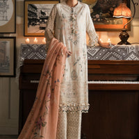 Embroidered Slub Lawn Cream Stitched Suit - Sana Safinaz