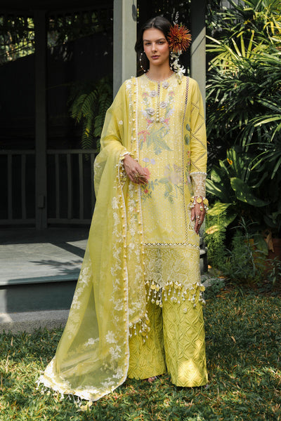 Embroidered Slub Lawn Yellow Stitched Suit - Sana Safinaz