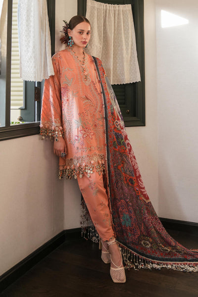 Embroidered Slub Lawn Peach Stitched Suit - Sana Safinaz