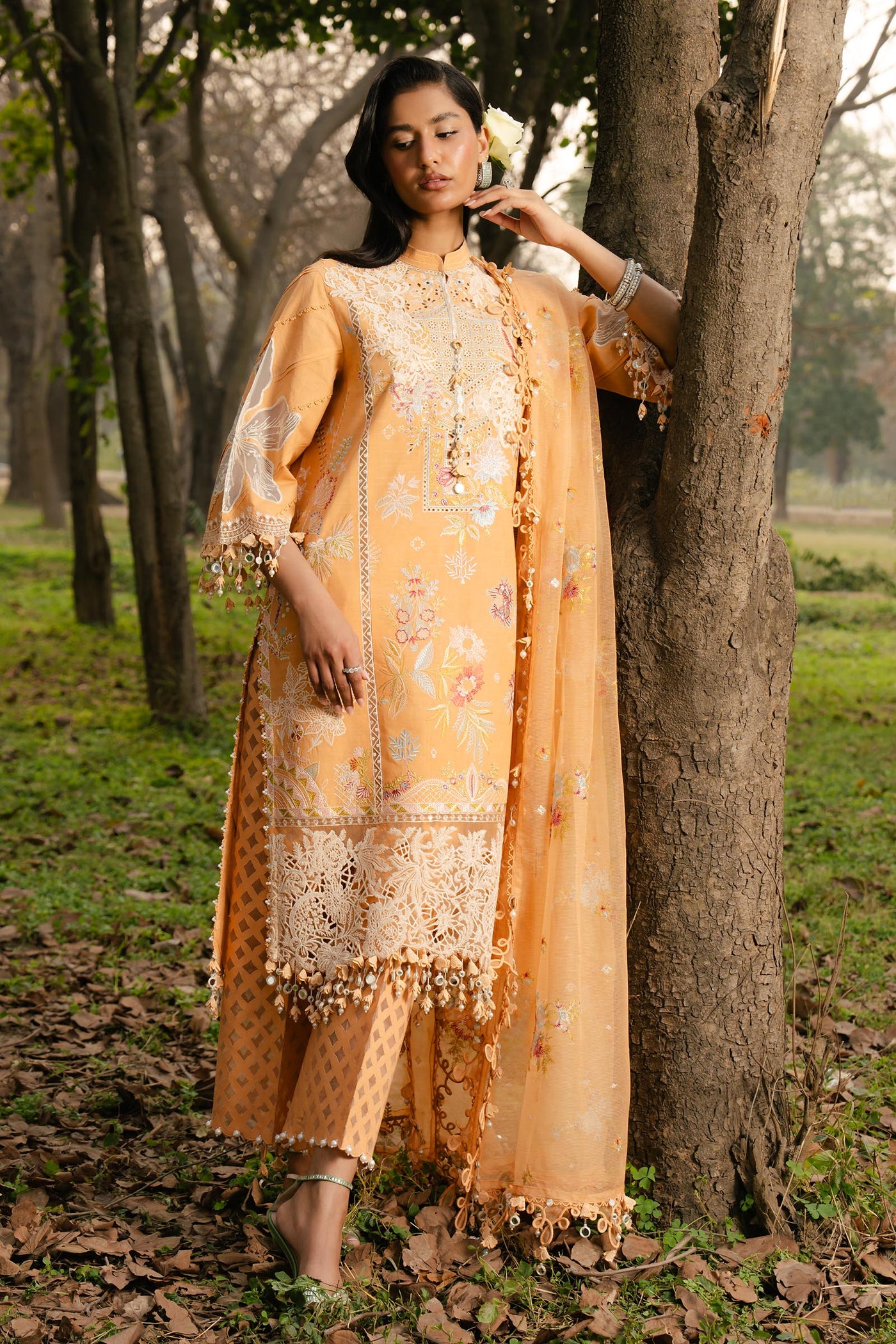 Embroidered Slub Lawn Peach Stitched Suit - Sana Safinaz