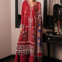 Embroidered Slub Lawn Red Stitched Suit - Sana Safinaz
