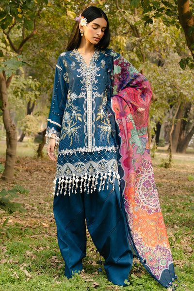 Embroidered Slub Lawn Navy Stitched Suit - Sana Safinaz