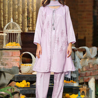 Cotton Silk Hand Adda Work Lavendar Stitched Suit - Ochre
