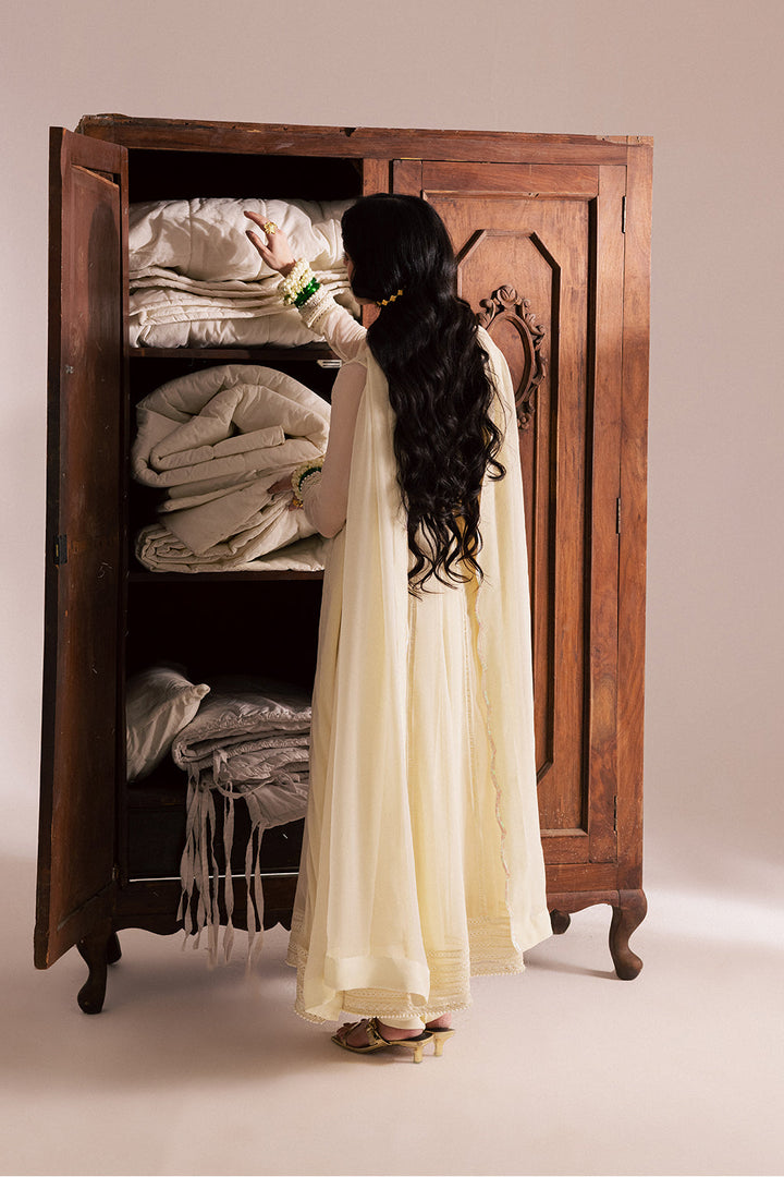 Chiffon & Raw Silk Cream Stitched Suit - Vanya