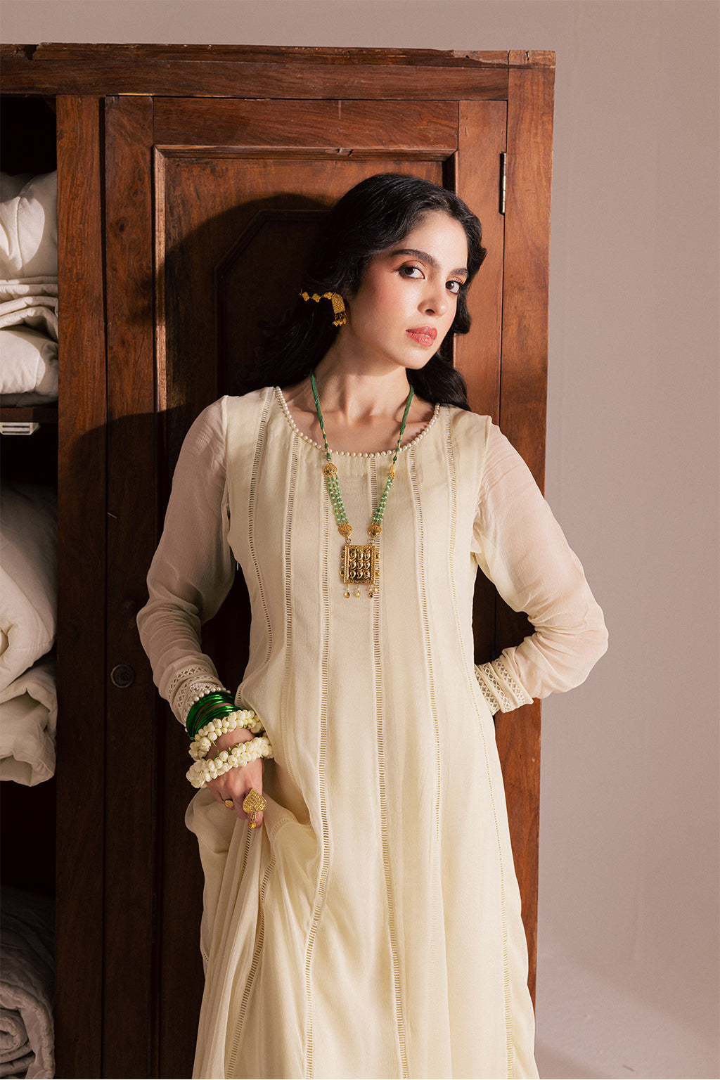 Chiffon & Raw Silk Cream Stitched Suit - Vanya