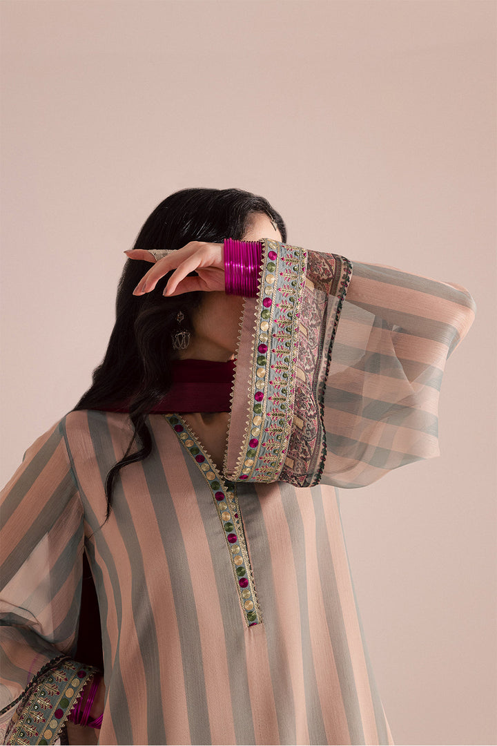 Chiffon & Raw Silk Beige Stitched Suit - Vanya