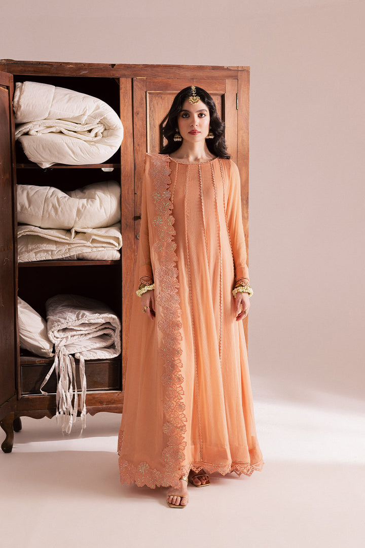 Chiffon & Raw Silk Peach Stitched Suit - Vanya