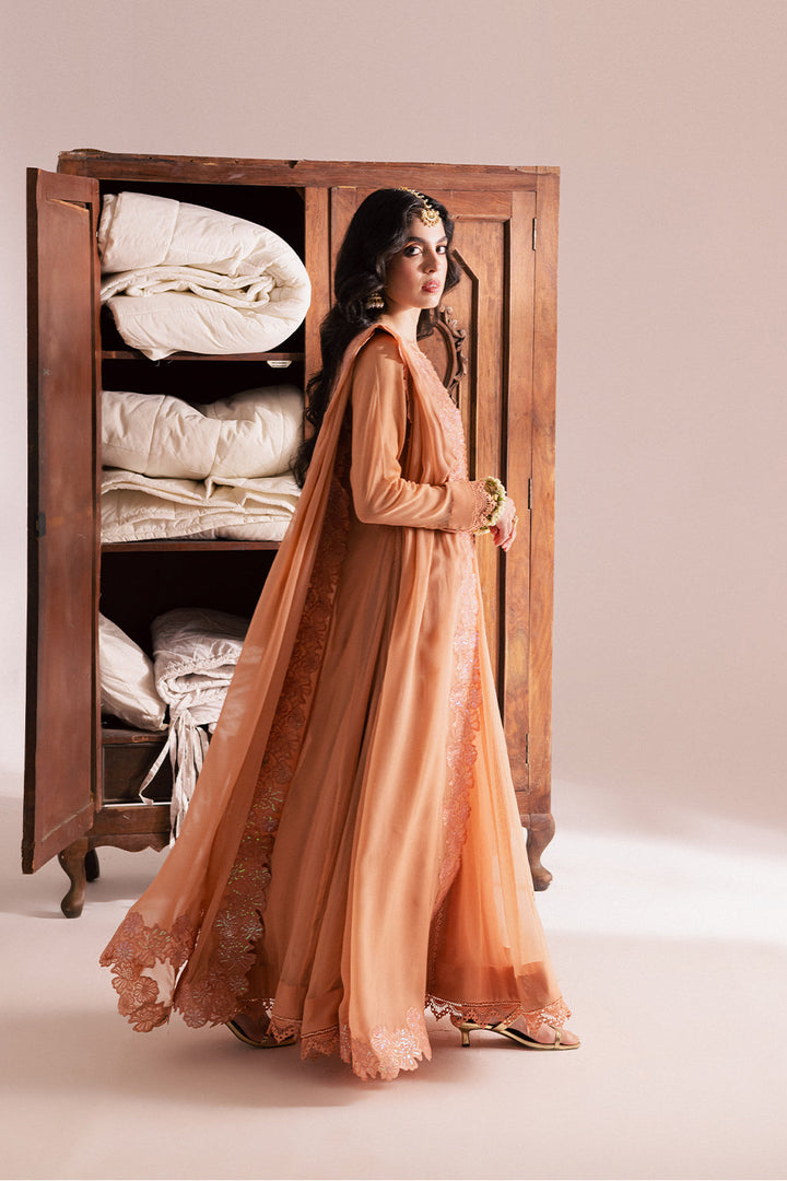 Chiffon & Raw Silk Peach Stitched Suit - Vanya