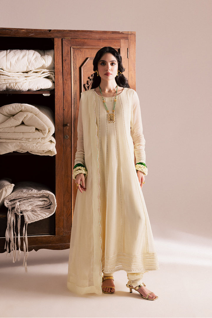 Chiffon & Raw Silk Cream Stitched Suit - Vanya