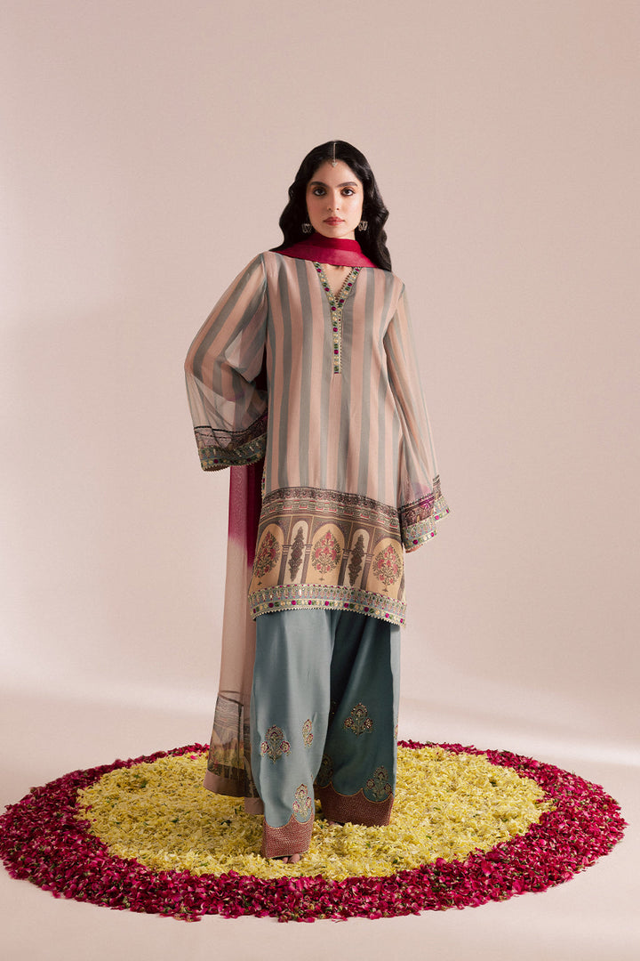 Chiffon & Raw Silk Beige Stitched Suit - Vanya