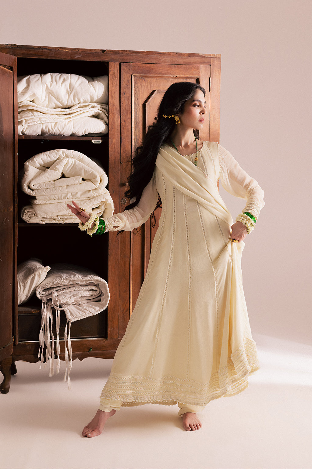 Chiffon & Raw Silk Cream Stitched Suit - Vanya