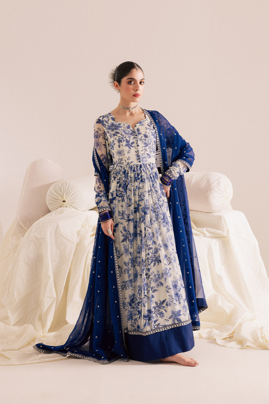 Chiffon & Raw Silk Off White Stitched Suit - Vanya