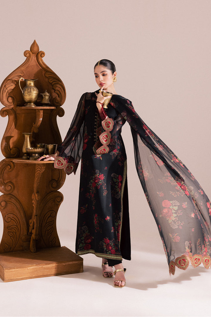 Chiffon & Raw Silk Black Stitched Suit - Vanya