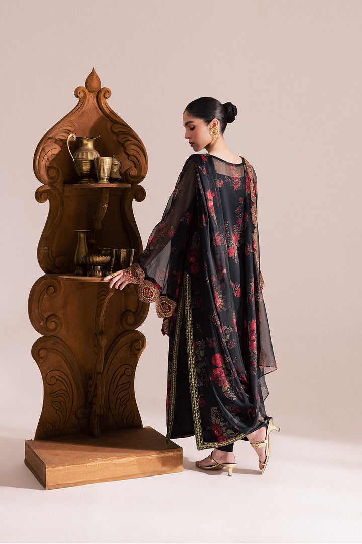 Chiffon & Raw Silk Black Stitched Suit - Vanya