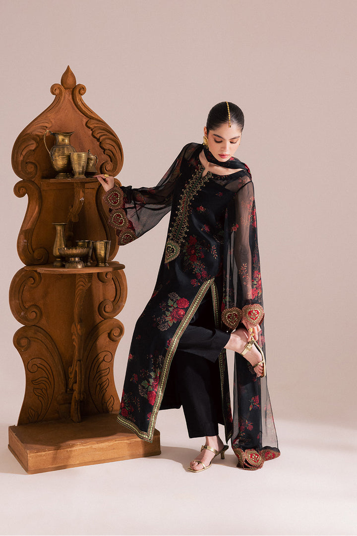 Chiffon & Raw Silk Black Stitched Suit - Vanya
