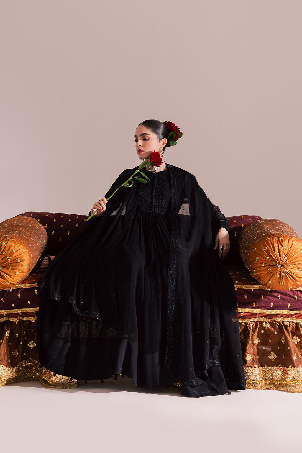 Chiffon & Raw Silk Black Stitched Suit - Vanya