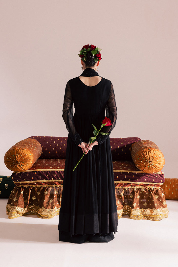 Chiffon & Raw Silk Black Stitched Suit - Vanya