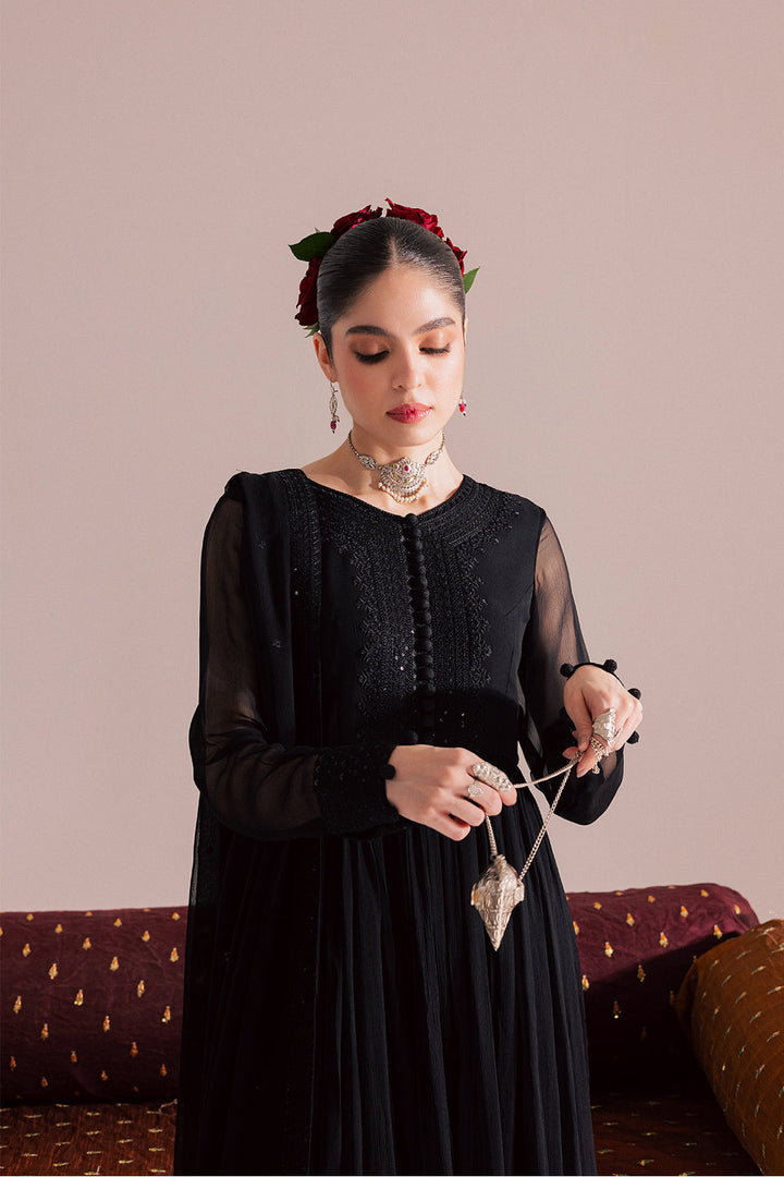 Chiffon & Raw Silk Black Stitched Suit - Vanya