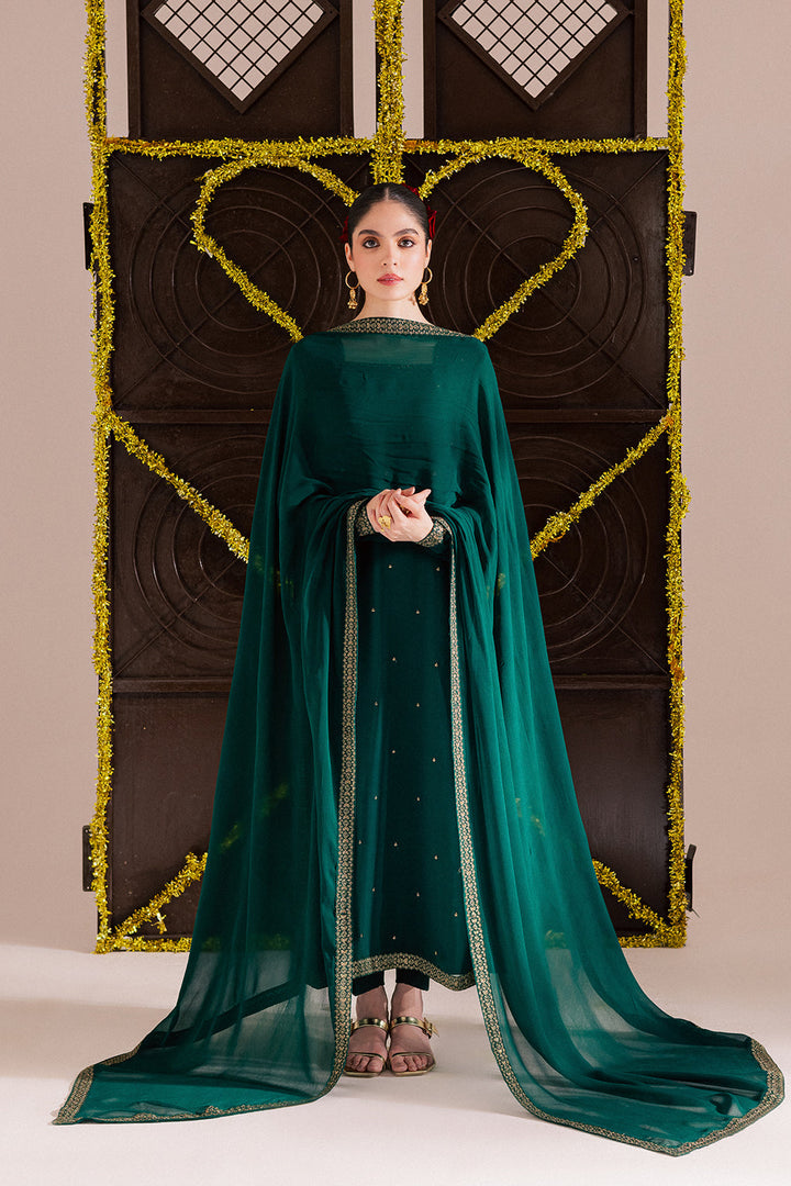 Chiffon & Raw Silk Green Stitched Suit - Vanya