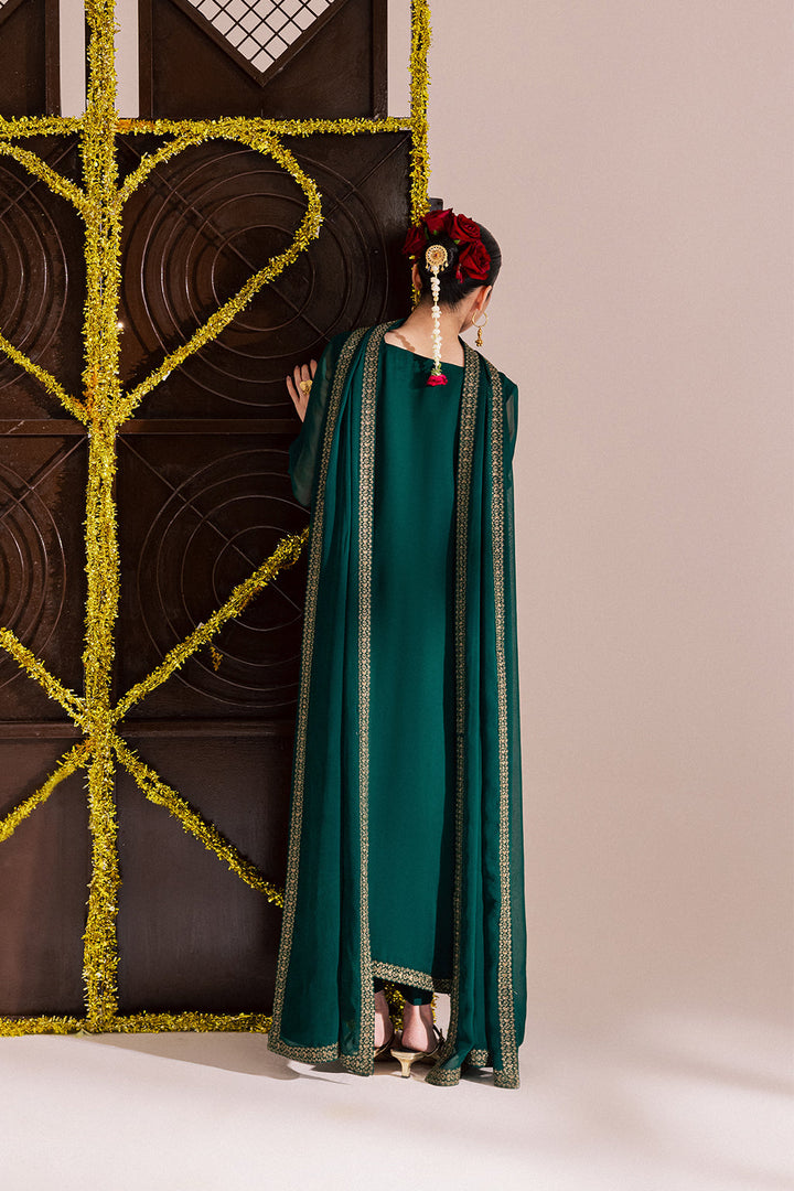Chiffon & Raw Silk Green Stitched Suit - Vanya