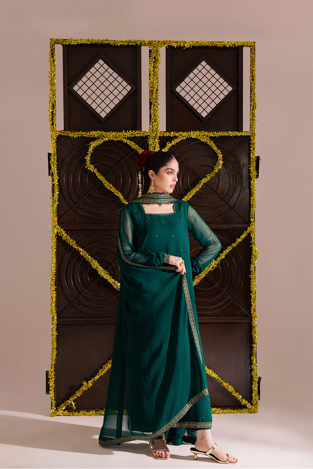 Chiffon & Raw Silk Green Stitched Suit - Vanya