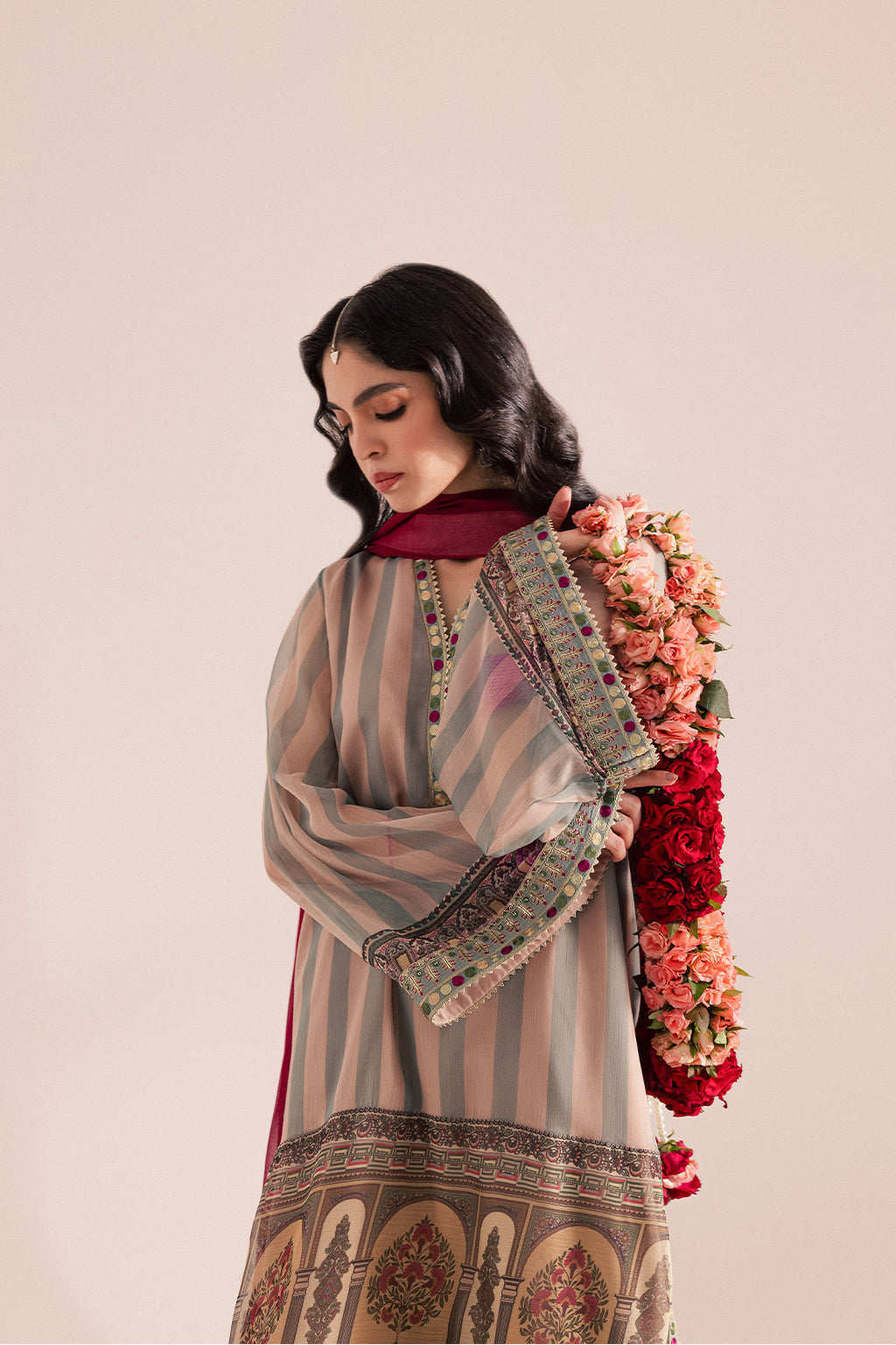 Chiffon & Raw Silk Beige Stitched Suit - Vanya