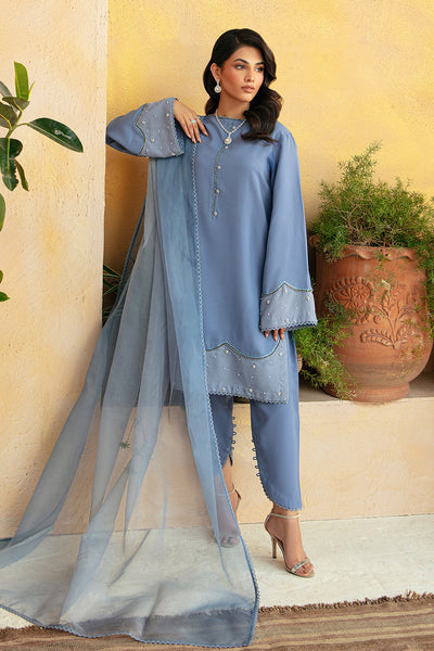 Jacquard Chiffon Blue Stitched Suit - Vanya