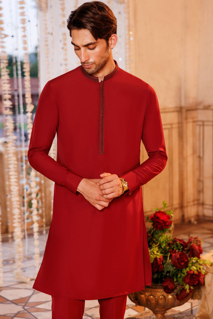 Boski Gold Red Kurta Trouser - Panjnad by J. Junaid Jamshed