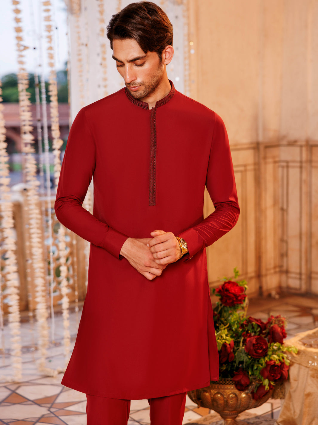 Boski Gold Red Kurta Trouser - Panjnad by J. Junaid Jamshed