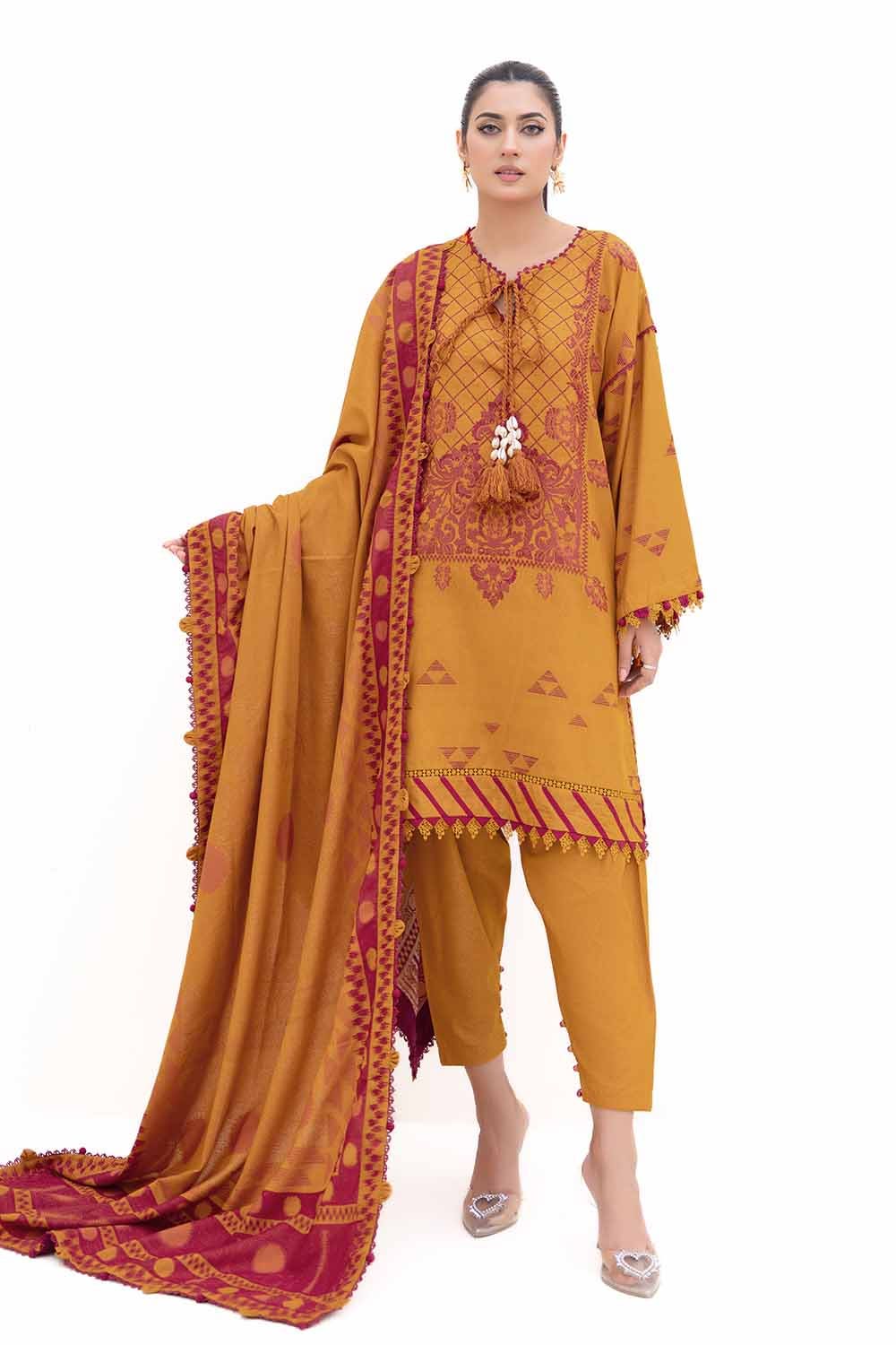 Jacquard Orange Unstitched Suit - Gul Ahmed