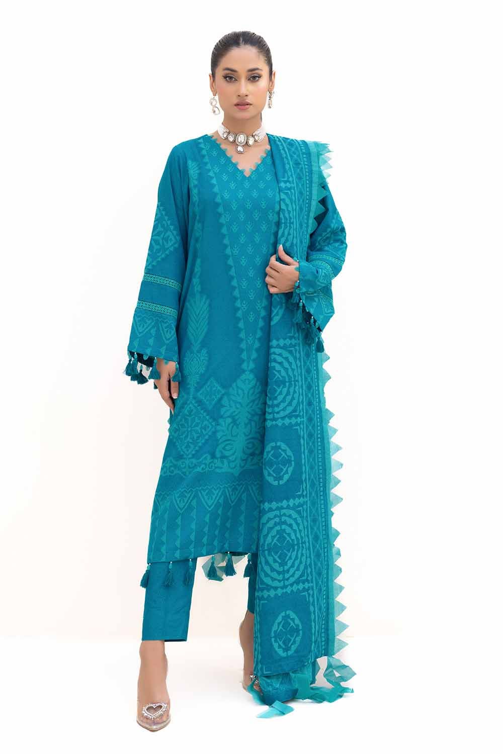 Jacquard Blue Unstitched Suit - Gul Ahmed