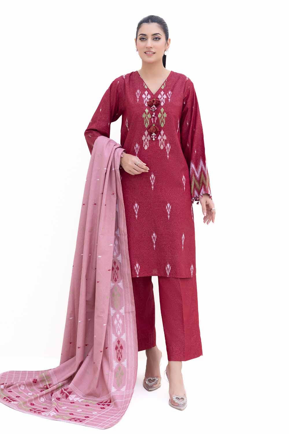 Karandi Red Unstitched Suit - Gul Ahmed