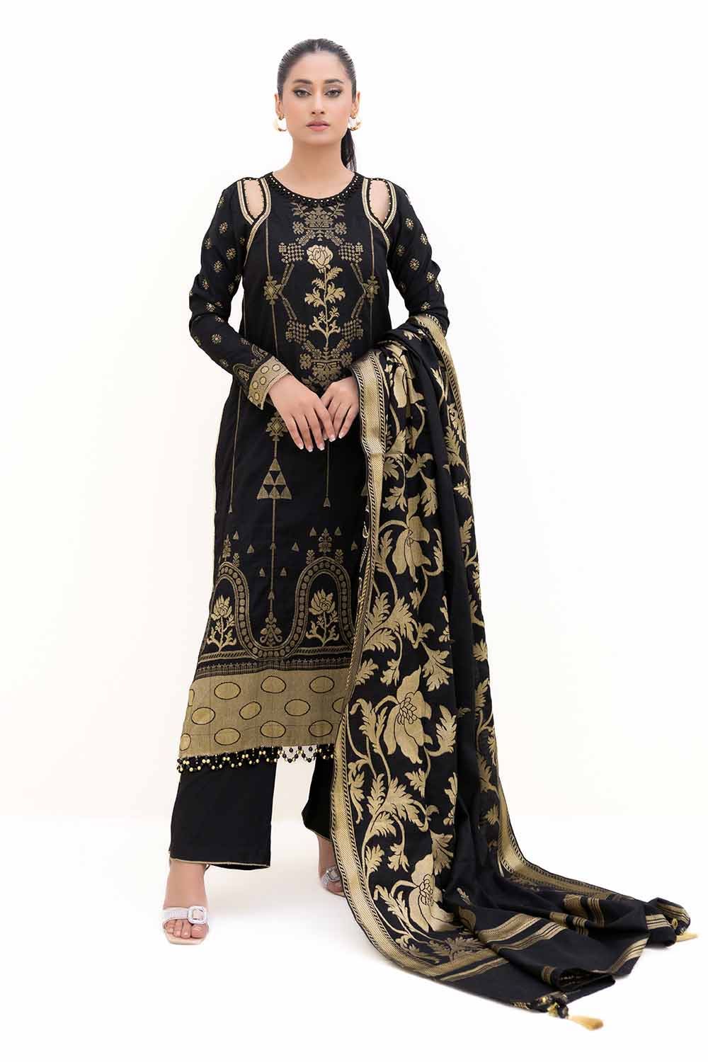 Jacquard Black Unstitched Suit - Gul Ahmed