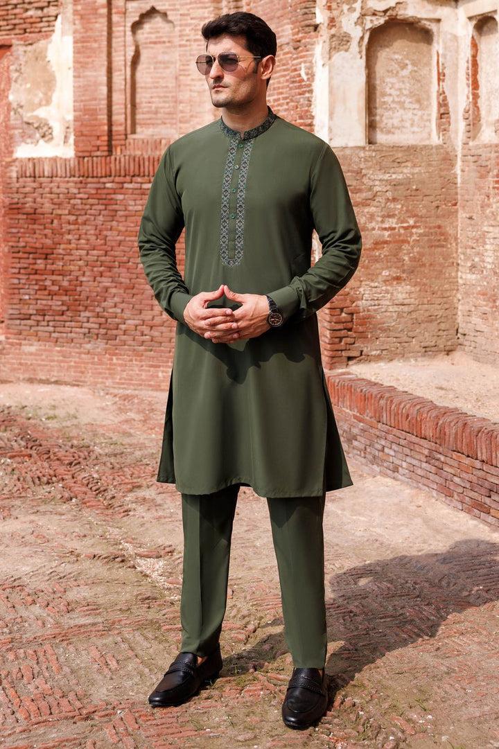 Boski Gold Green Kurta Trouser - Panjnad by J. Junaid Jamshed