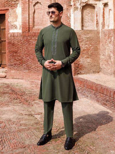 Boski Gold Green Kurta Trouser - Panjnad by J. Junaid Jamshed