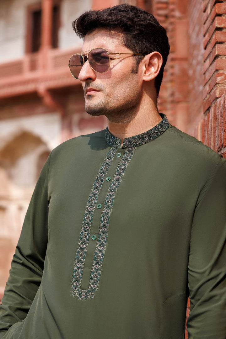 Boski Gold Green Kurta Trouser - Panjnad by J. Junaid Jamshed