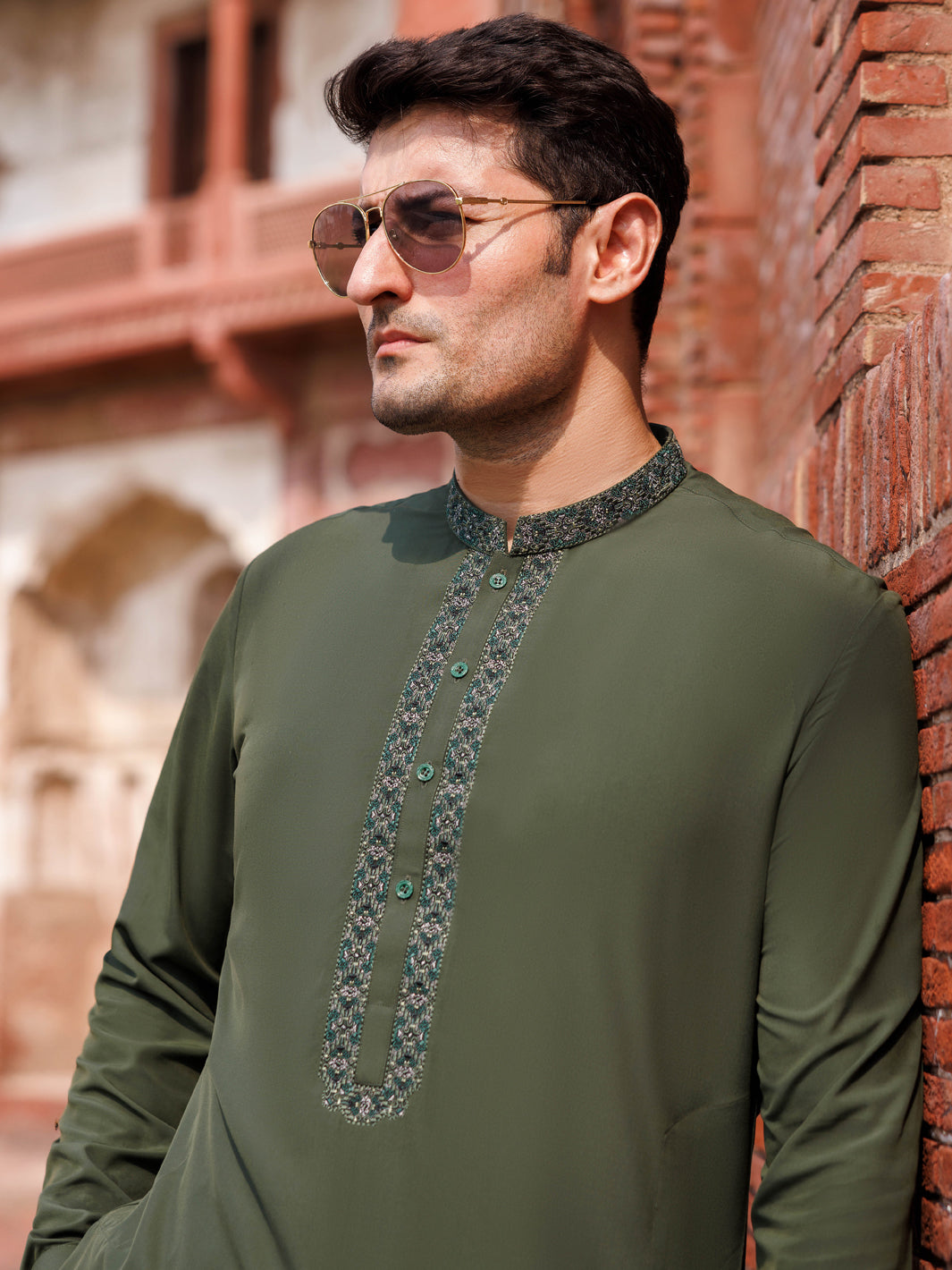 Boski Gold Green Kurta Trouser - Panjnad by J. Junaid Jamshed