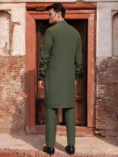 Boski Gold Green Kurta Trouser - Panjnad by J. Junaid Jamshed