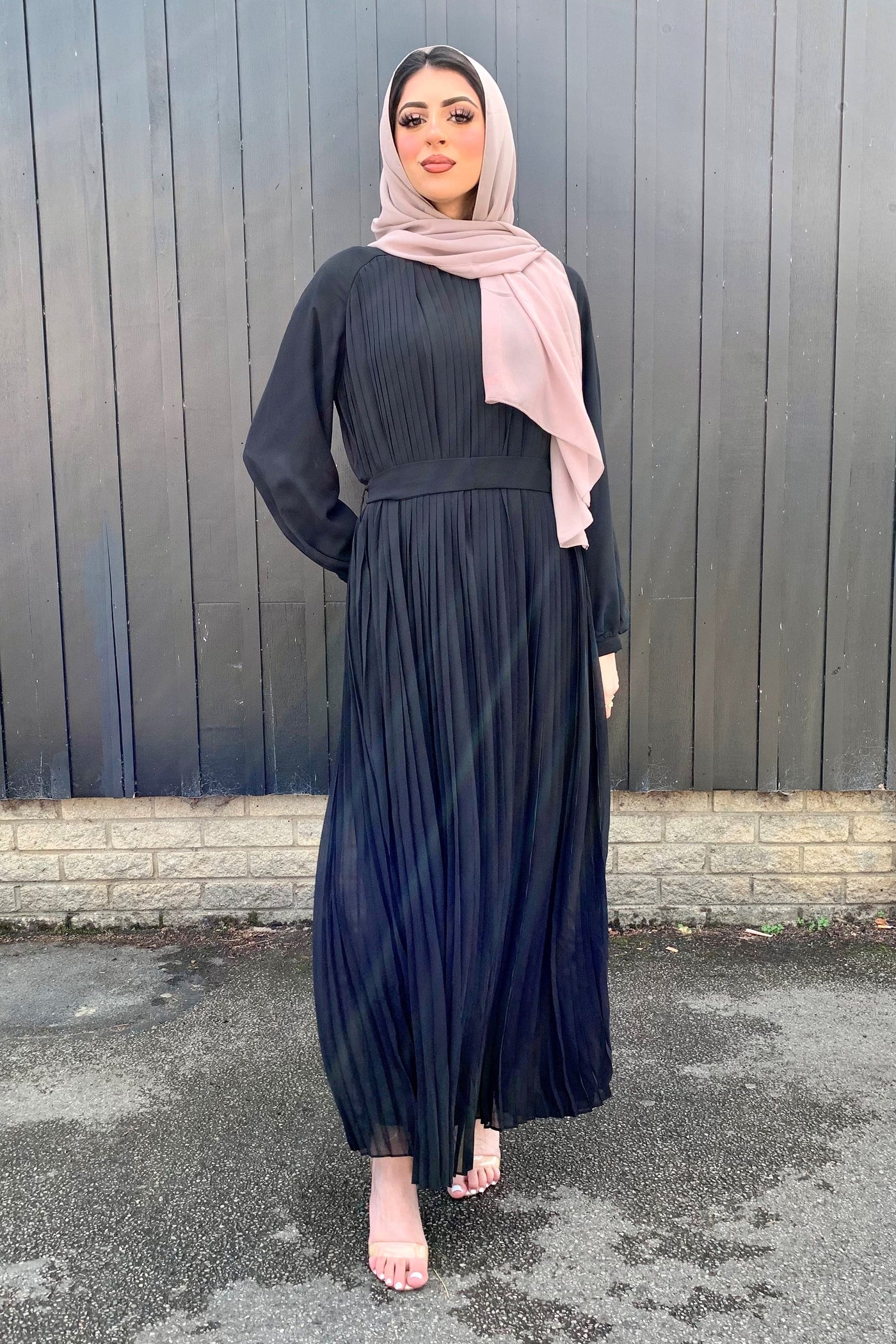 Black Belted Pleated Maxi Dress