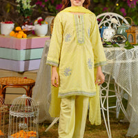 Chikankari Embroidered Lemon Stitched Suit - Ochre