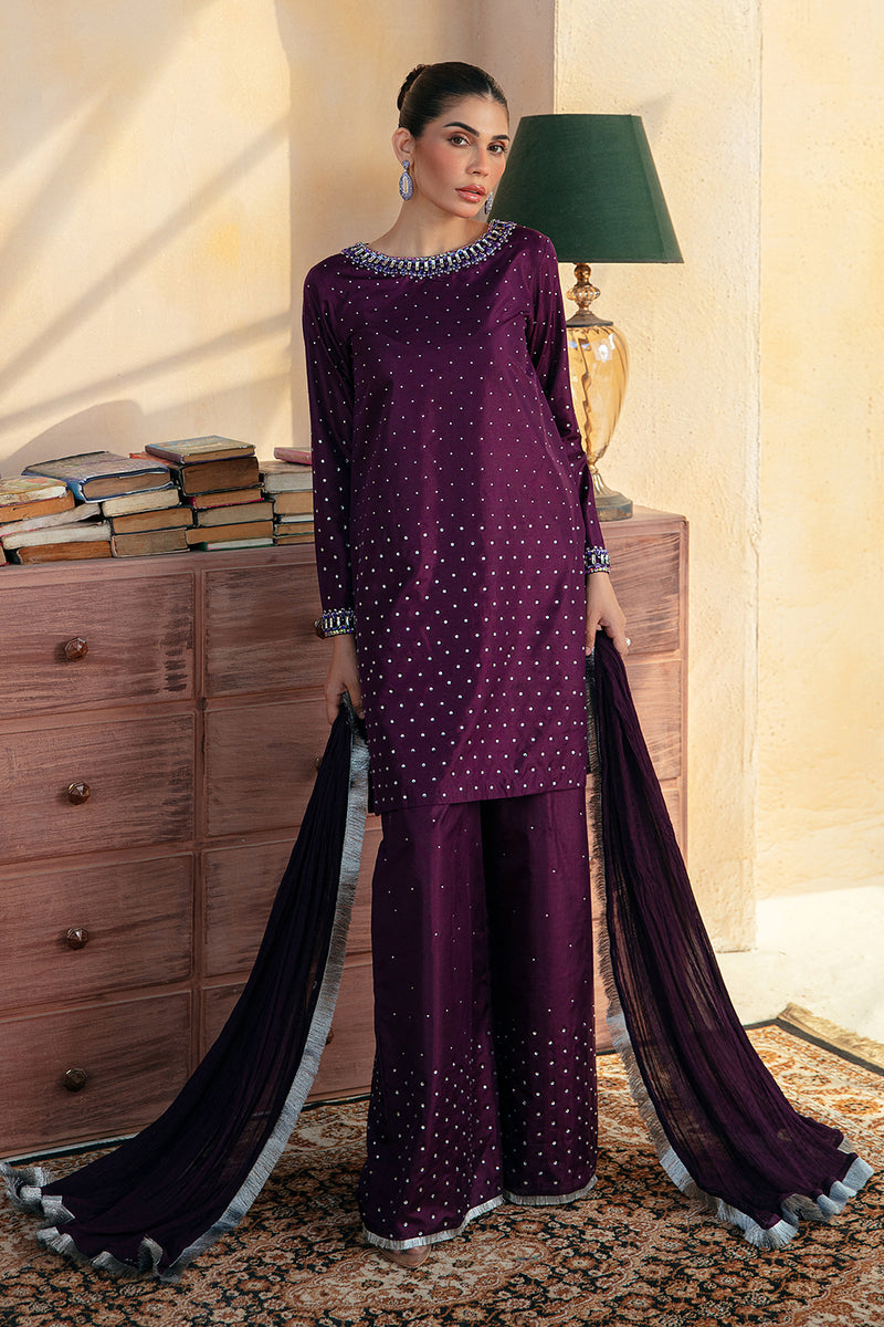 Jacquard Chiffon Purple Stitched Suit - Vanya