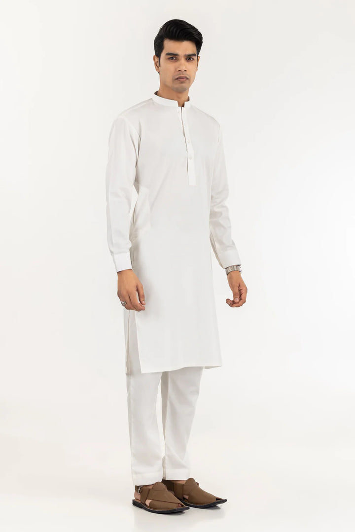 Blended Off White Kurta Trouser - President by Gul Ahmed