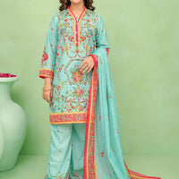 Poly Lawn Digital Printed Ferozi Stitched Suit - Ochre