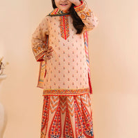 Poly Lawn Digital Printed Beige Stitched Suit - Ochre