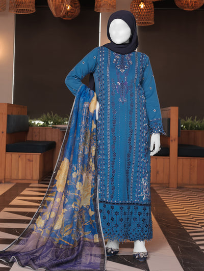 Twisted Fabric Royal Blue Stitched Suit - J. Junaid Jamshed